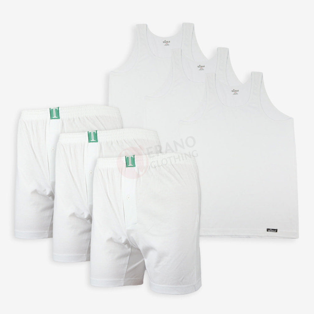 Toubkal Lot 3 Caleçons-Débardeurs Blanc 100% Coton Pack