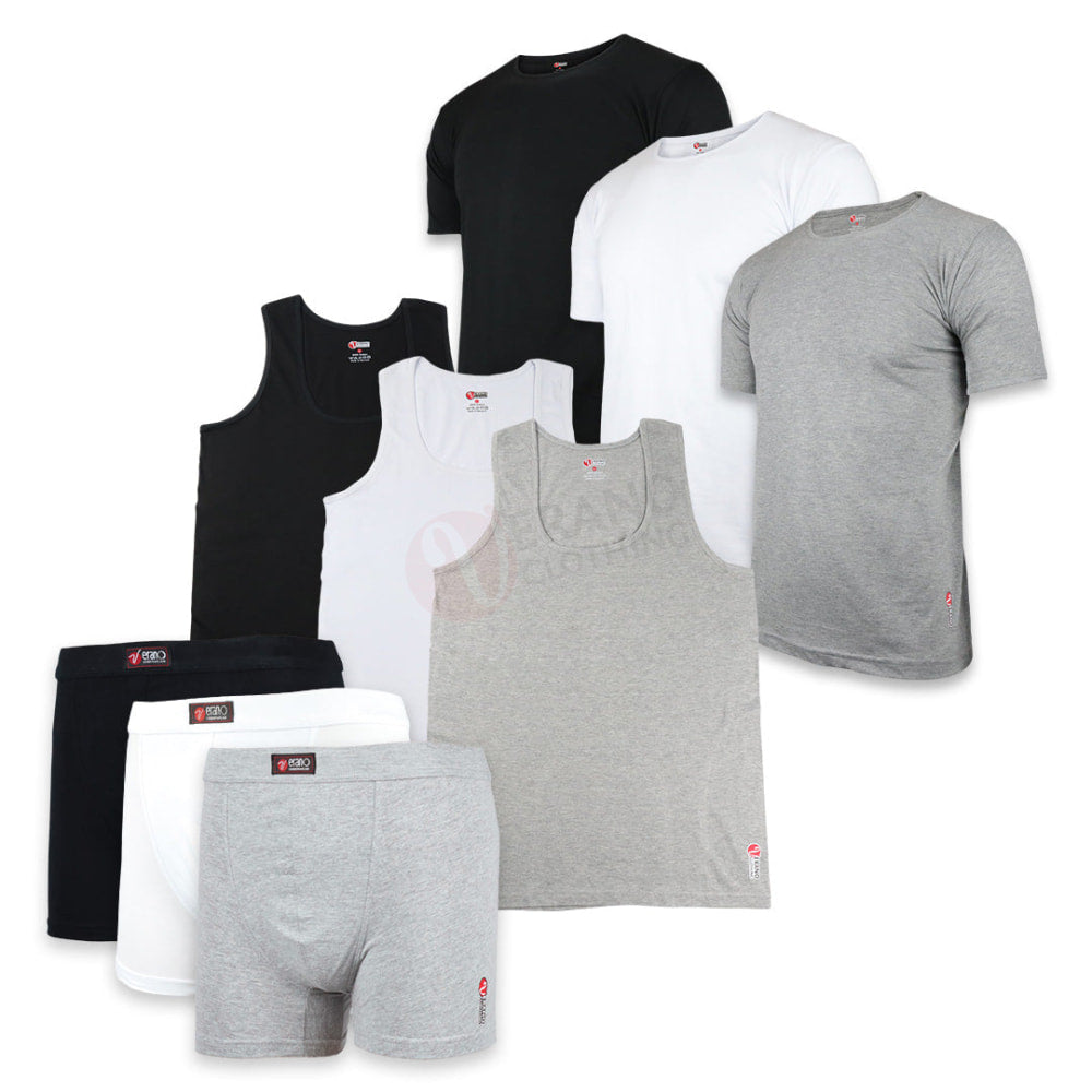 VERANO Lot 3 T-shirts + 3 Boxers + 3 Débardeurs simple en Coton Sans chaussettes / M / Aucune PACK