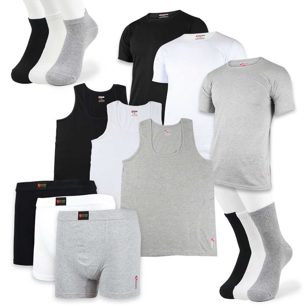 VERANO Lot 3 T-shirts + 3 Boxers + 3 Débardeurs simple en Coton Avec chaussettes / M / 39-42 PACK