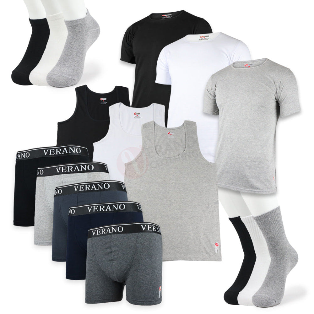 VERANO Lot 3 T-shirts + 3 Boxers bande + 3 Débardeurs en Coton Avec chaussettes / M / 39-42 PACK