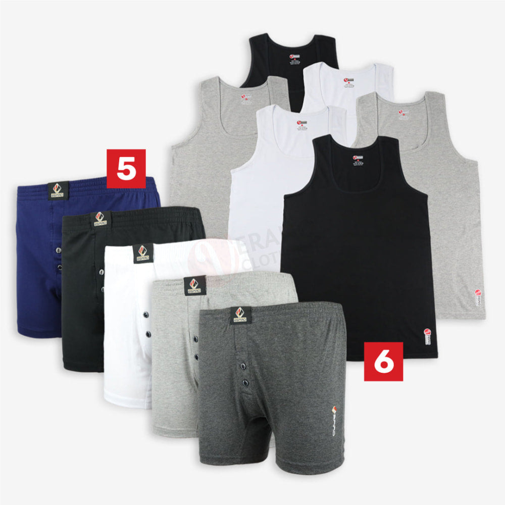 Lot 5 Caleçons + 6 Débardeurs 100% Coton Pack