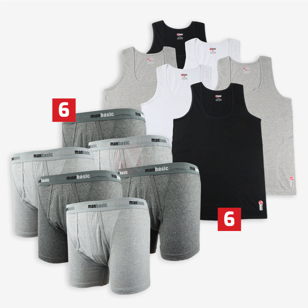 Lot 6 Débardeurs + 6 Boxers Manbasic Coton Pack