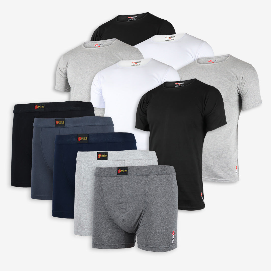 VERANO Lot 6 T-shirts + 5 Boxers simple Coton PACK