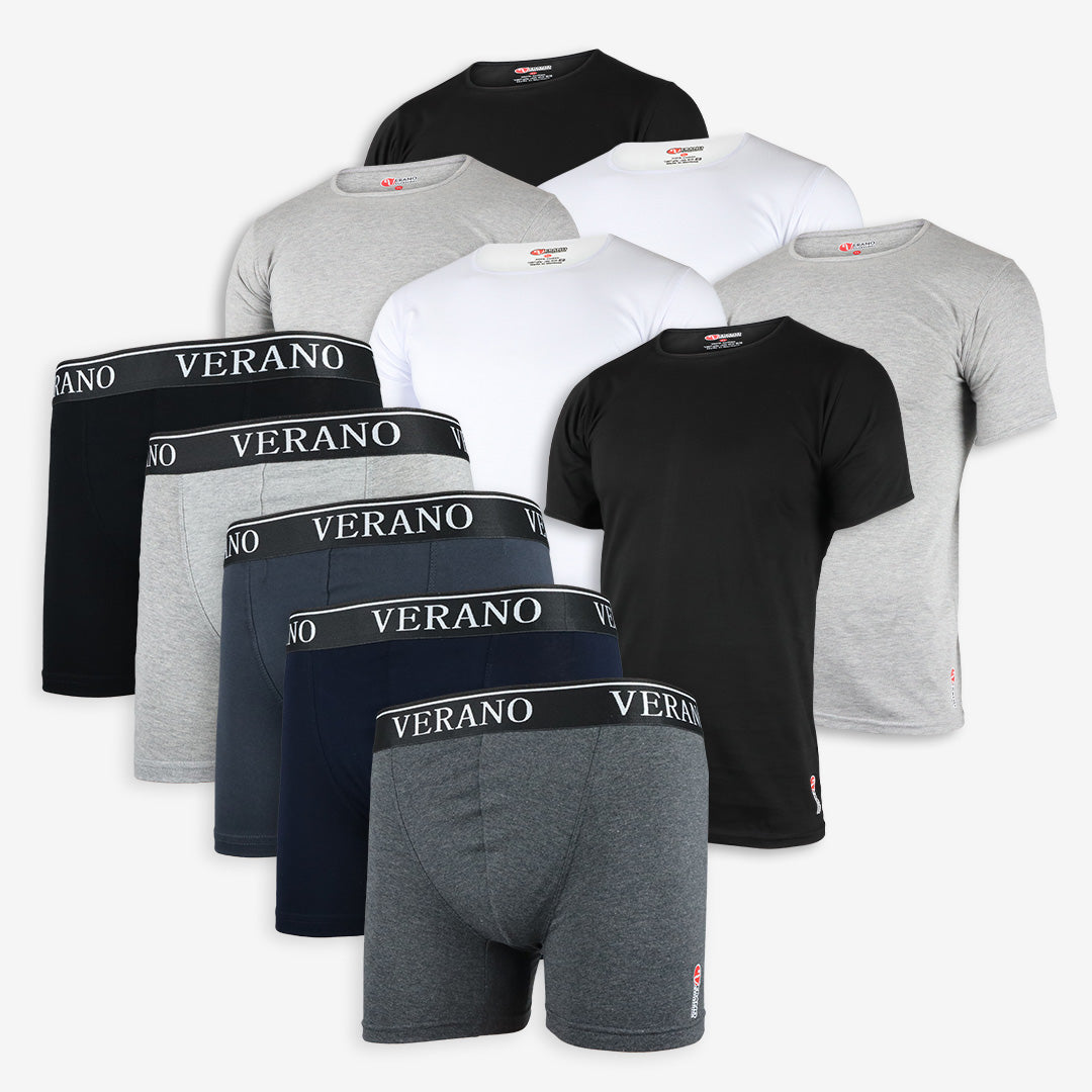 VERANO Lot 6 T-shirts + 5 Boxers simple Bande Coton PACK