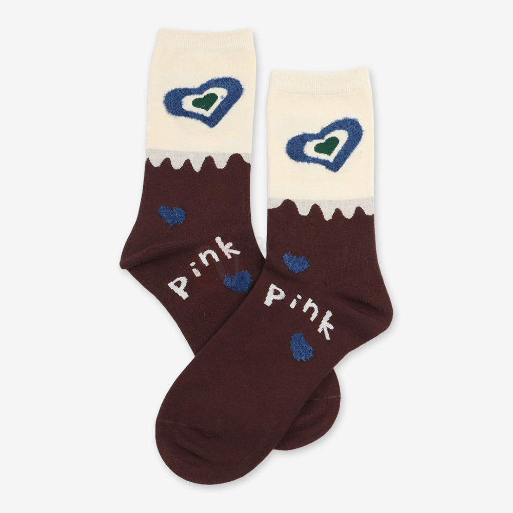 Gc Chaussettes Coton Motif Coeur Marron-Blanc / 35-40 Chaussette