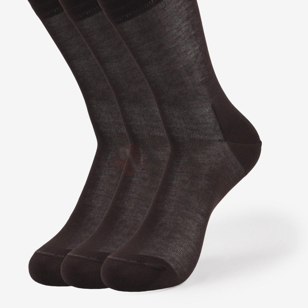 LEADER Lot 3 Chaussettes Fil d’Ecosse Fin en Coton Marron foncé / 39 42 PACK