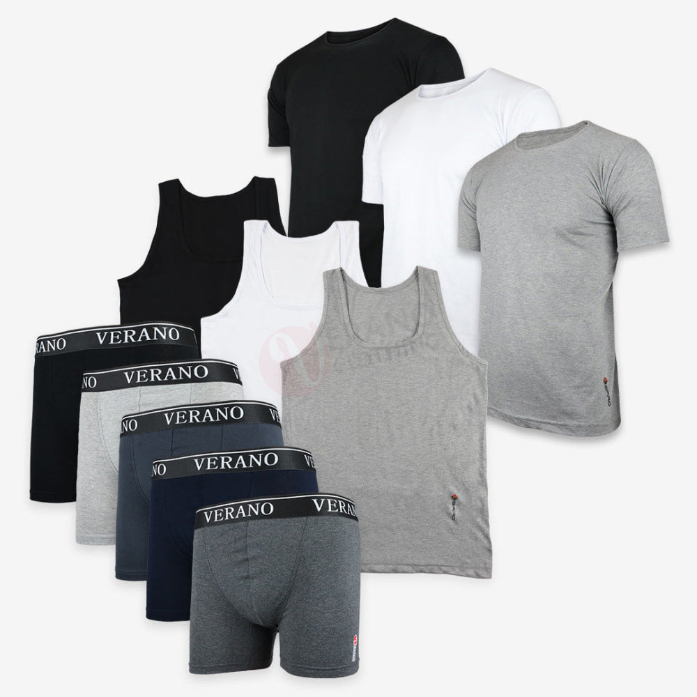 Lot 3 T-shirts ESPIRO + 3 Débardeurs + 5 Boxers VERANO bande en Coton Doux - PACK