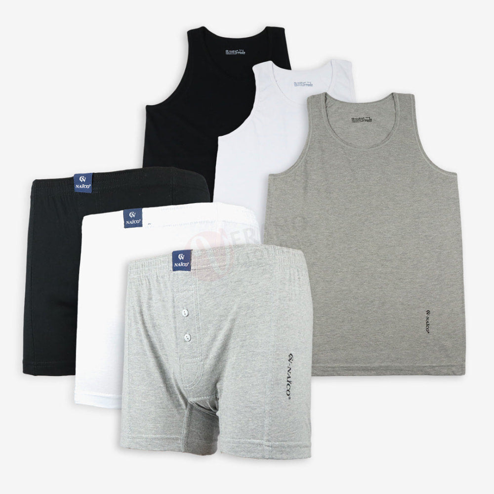 NAÏCO Lot 3x3 Caleçons-Débardeurs 100% Coton PACK