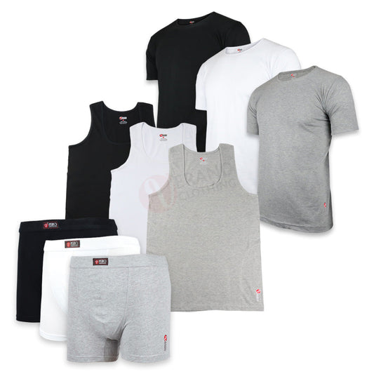 VERANO Lot 3 T-shirts + 3 Boxers + 3 Débardeurs simple en Coton Sans chaussettes / M / Aucune PACK