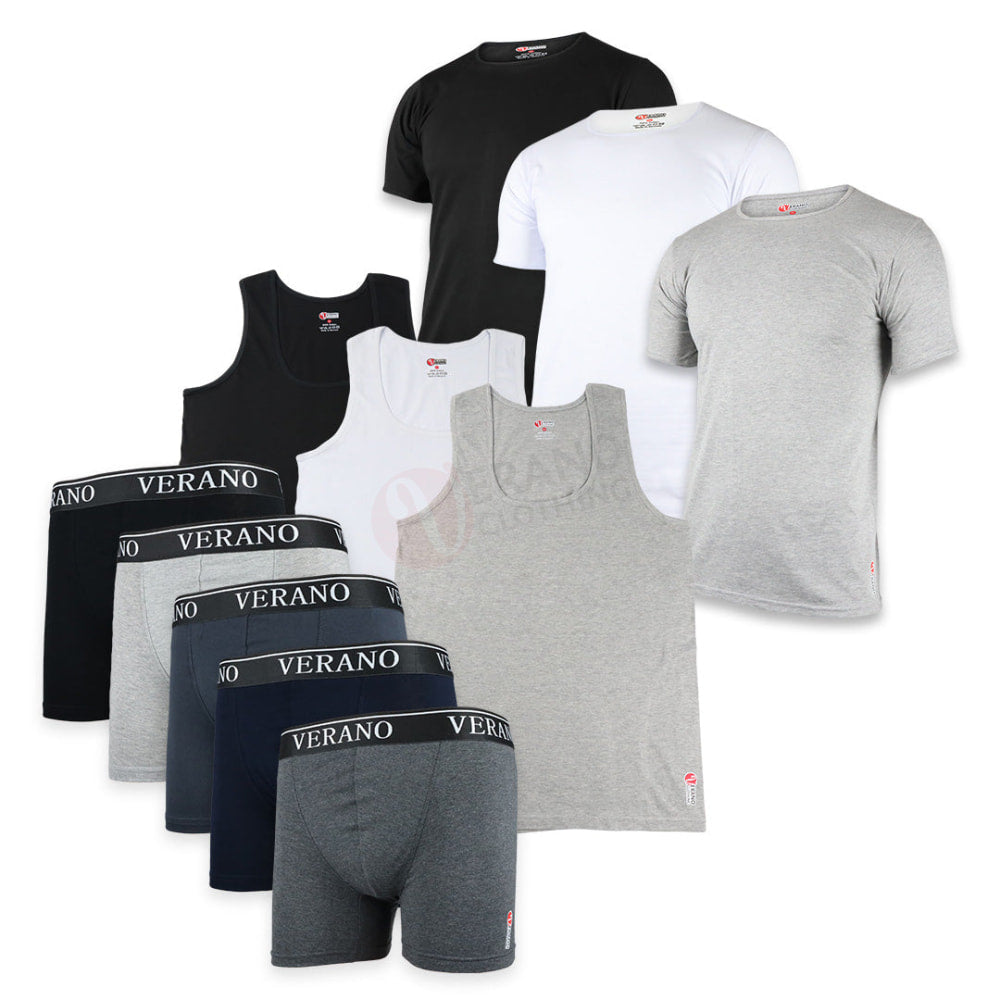VERANO Lot 3 T-shirts + 3 Boxers bande + 3 Débardeurs en Coton Sans chaussettes / M / --- PACK