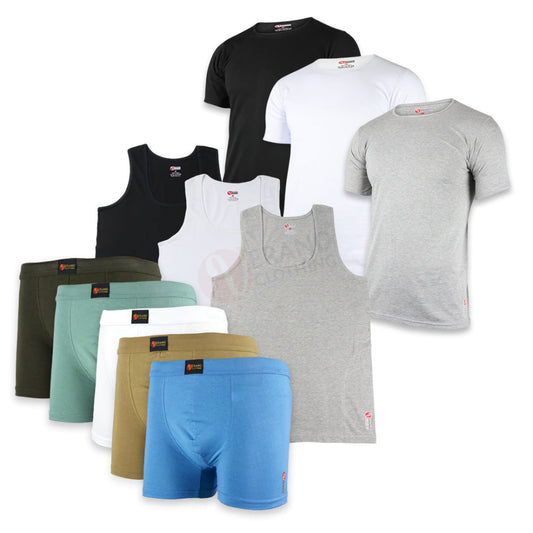 VERANO Lot 3 T-shirts + 5 Boxers +3 Débardeurs - Coton Confort Sans chaussettes / M / --- PACK