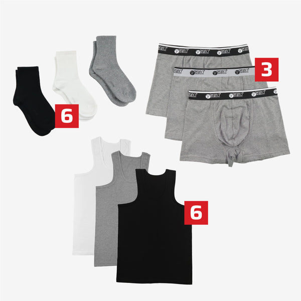 Pack 6 Débardeurs + 3 Boxers simple Bande + 6 Chaussettes sport medium - Coton Doux