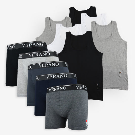ESPIRO Lot 6 Débardeurs+5 Boxers VERANO simple avec bande Coton