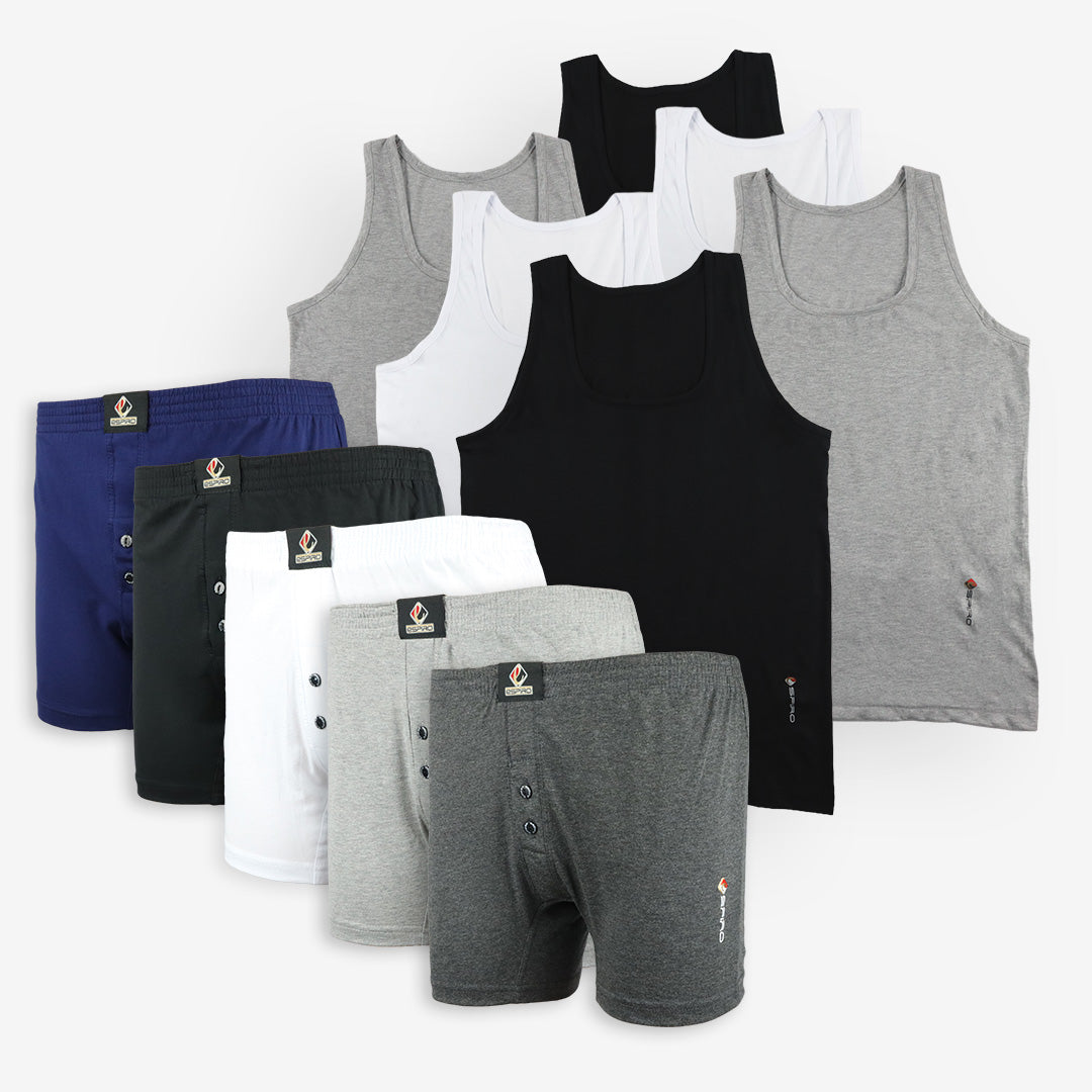 ESPIRO Lot 5 Caleçons + 6 Débardeurs 100% Coton