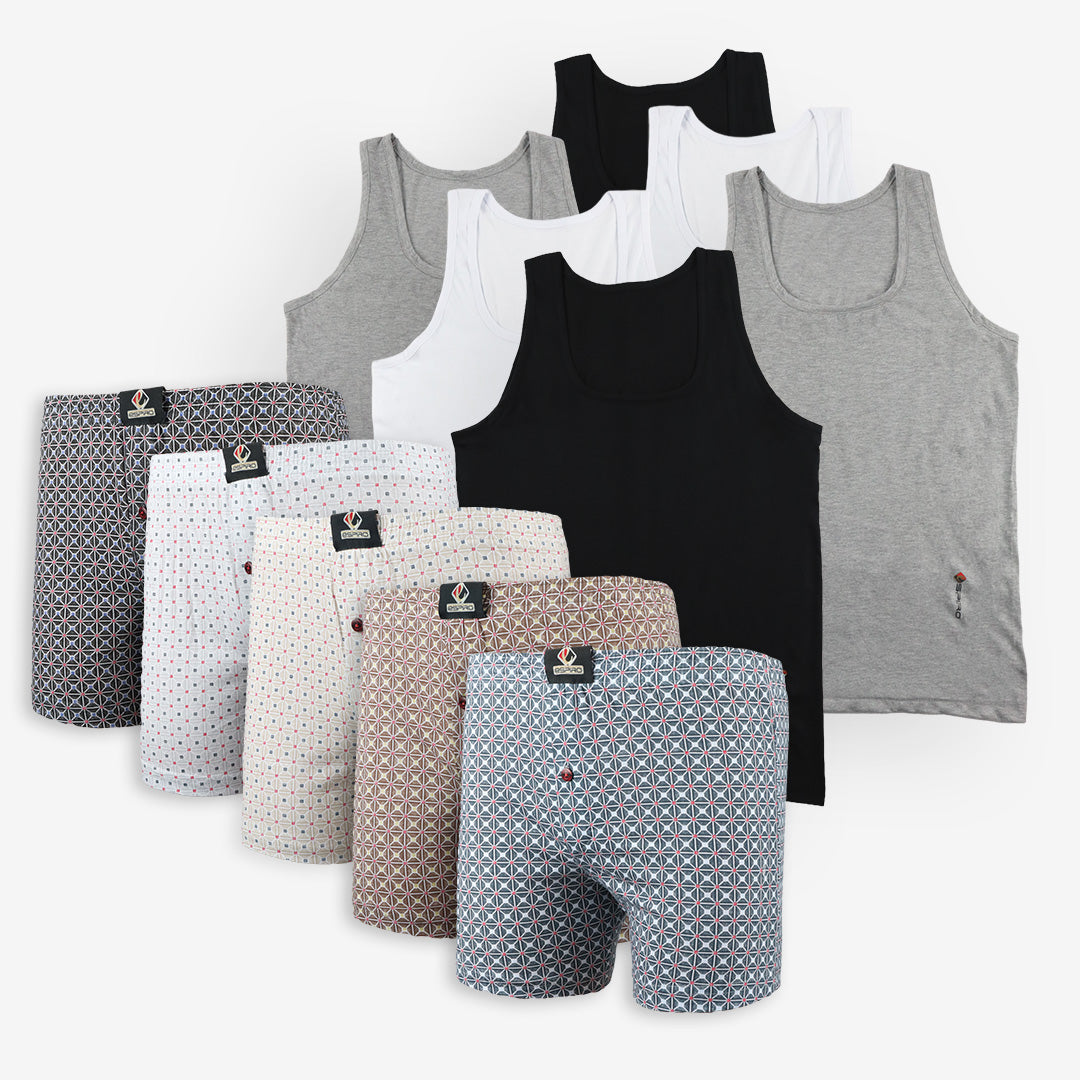 ESPIRO Lot 5 Caleçons Motif + 6 Débardeurs 100% Coton