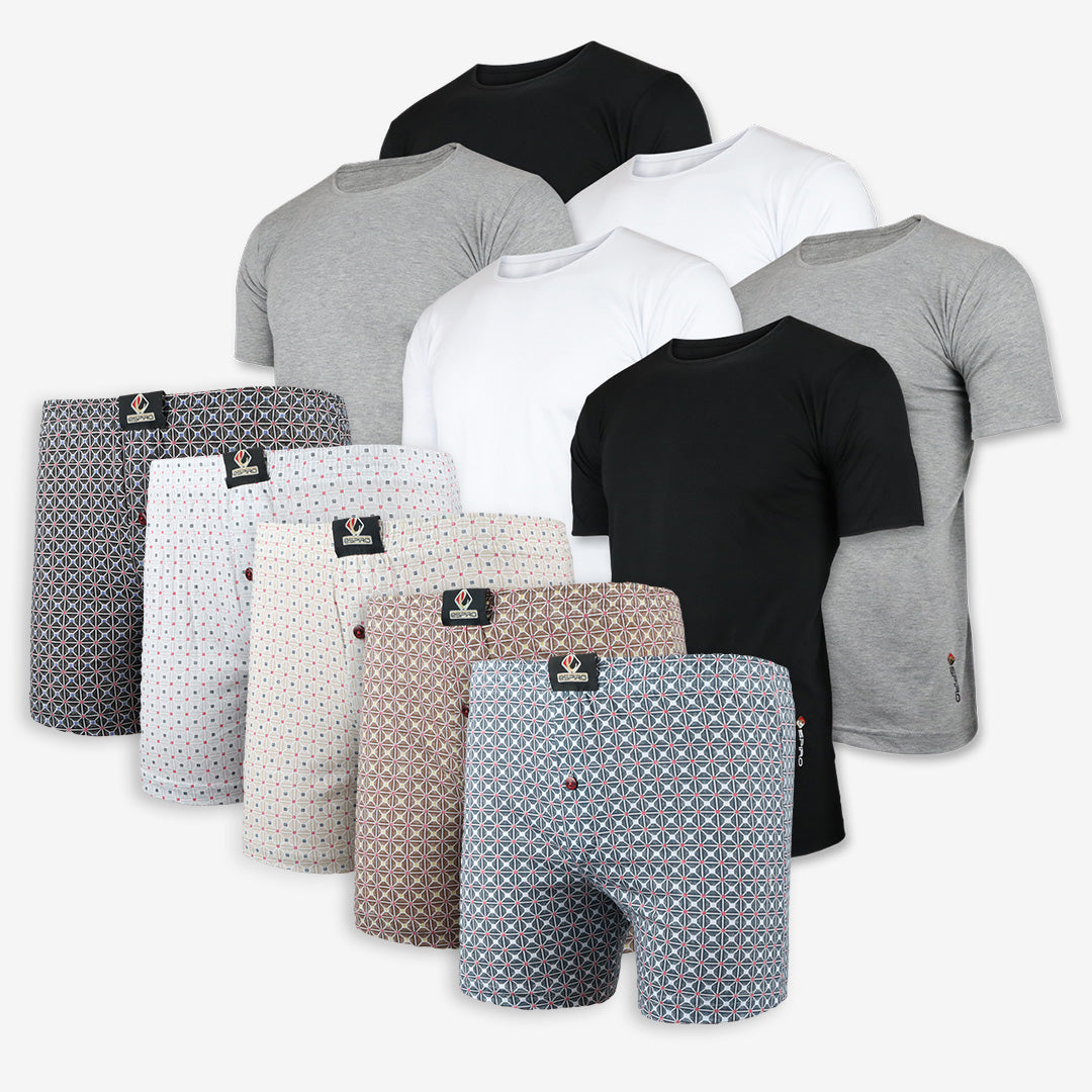 ESPIRO Lot 5 Caleçons Motif + 6 Tshirts 100% Coton