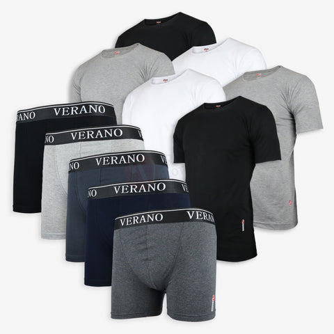 VERANO Lot 6 T-shirts + 5 Boxers simple Bande Coton