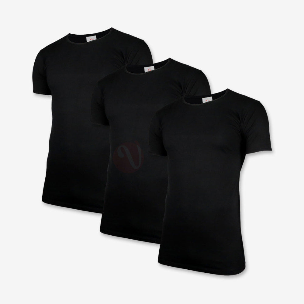 CL Lot 3 T-shirts 100% Coton Noir / Col Rond / M PACK