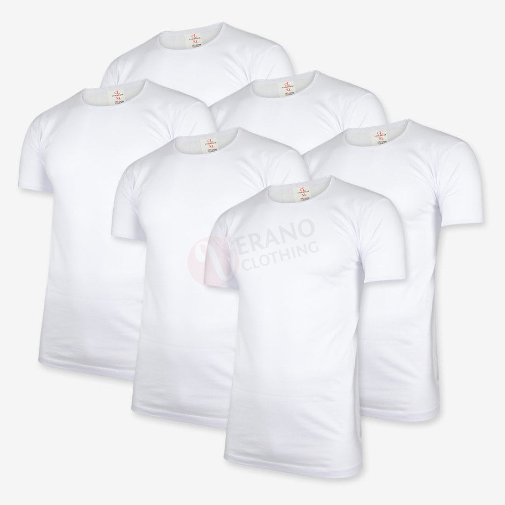 CL Lot 6 T-shirts 100% Coton Blanc / Col Rond / M PACK