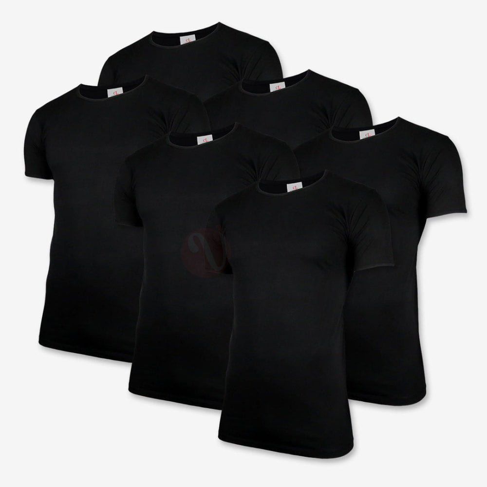 CL Lot 6 T-shirts 100% Coton Noir / Col Rond / M PACK