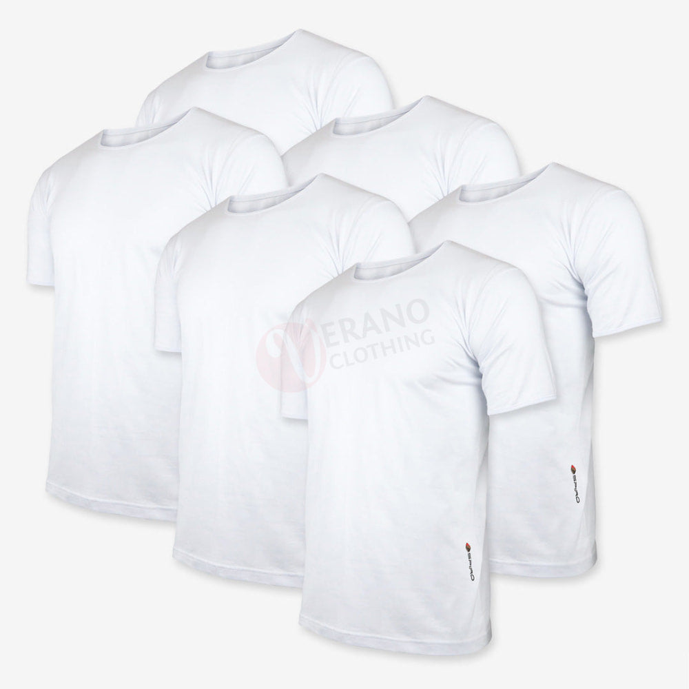 Espiro Lot 6 T-Shirts 100% Coton Blanc / Col Rond S Pack