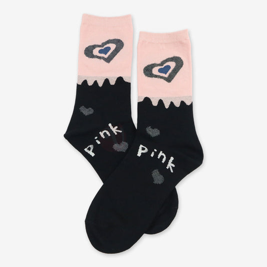 Gc Chaussettes Coton Motif Coeur Rose-Noir / 35-40 Chaussette