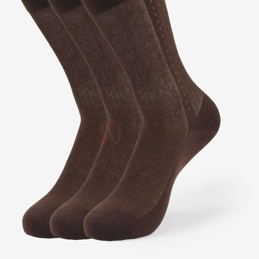 LEADER Lot 3 Chaussettes Classique Ligné Coton Marron foncé / 39 42 PACK