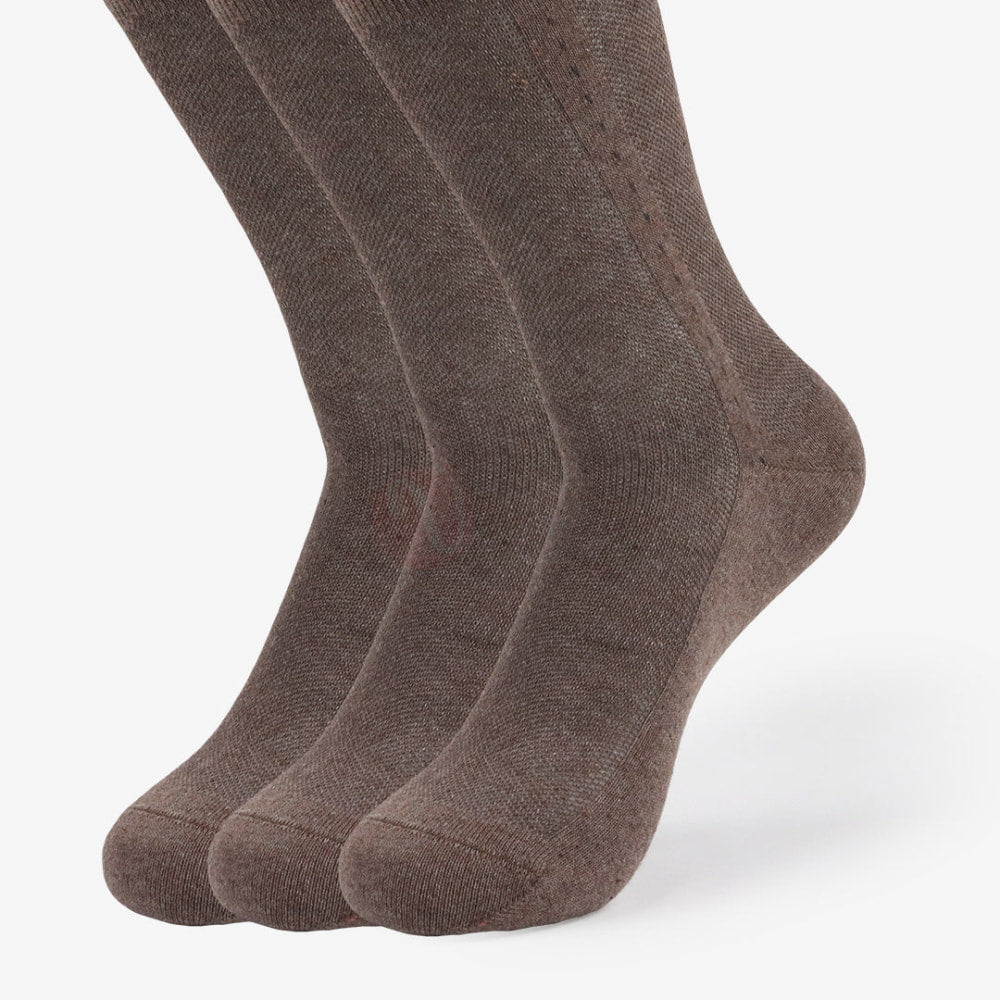 LEADER Lot 3 Chaussettes Classique Ligné Coton Marron / 39 42 PACK