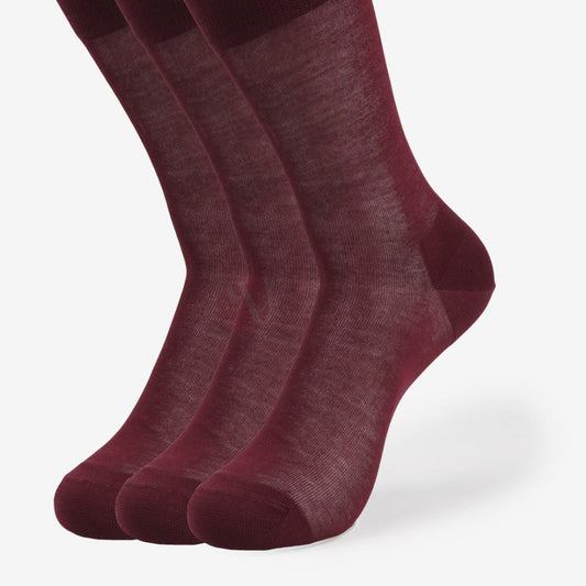 LEADER Lot 3 Chaussettes Fil d’Ecosse Fin en Coton Grenat / 39 42 PACK