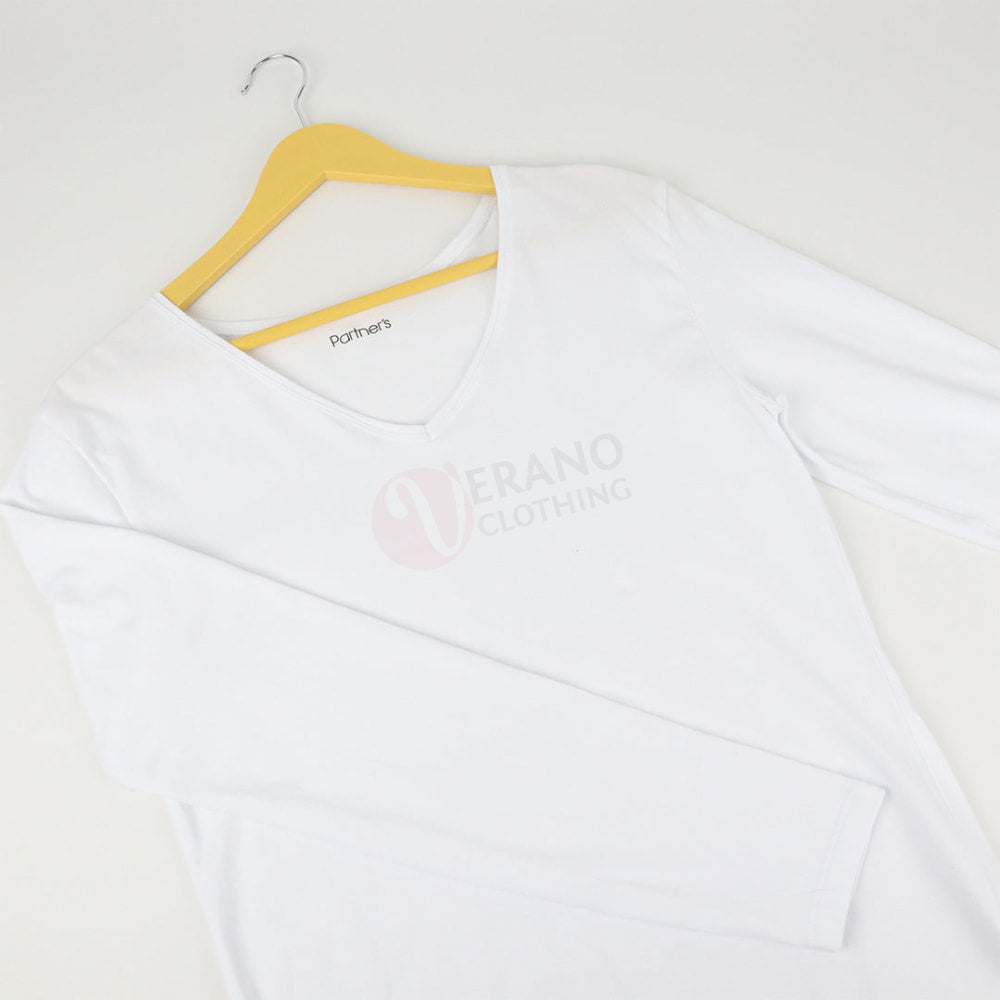 PARTNERS Sous-Pull Femme Col V Coton Stretch Confort Blanc / S Sous pull