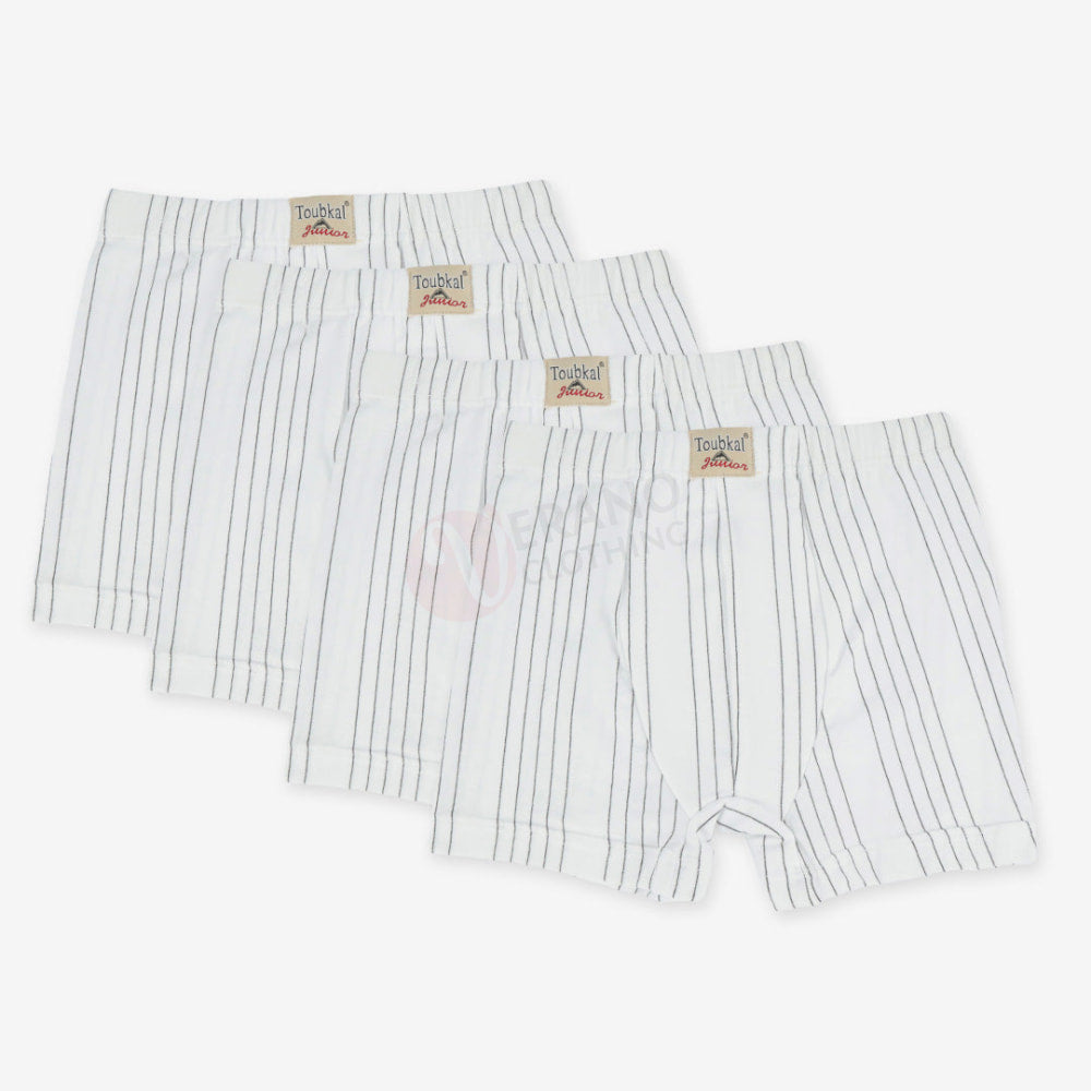 Toubkal Lot 4 Boxers Ligné Coton Junior Blanc / 3-4 Ans Pack