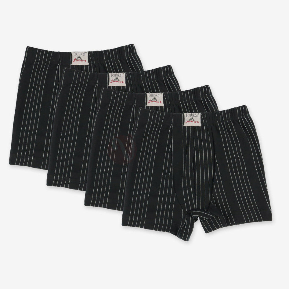 Toubkal Lot 4 Boxers Ligné Coton Junior Noir / 3-4 Ans Pack